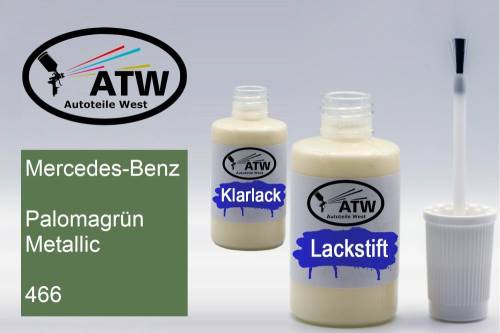 Mercedes-Benz, Palomagrün Metallic, 466: 20ml Lackstift + 20ml Klarlack - Set, von ATW Autoteile West.